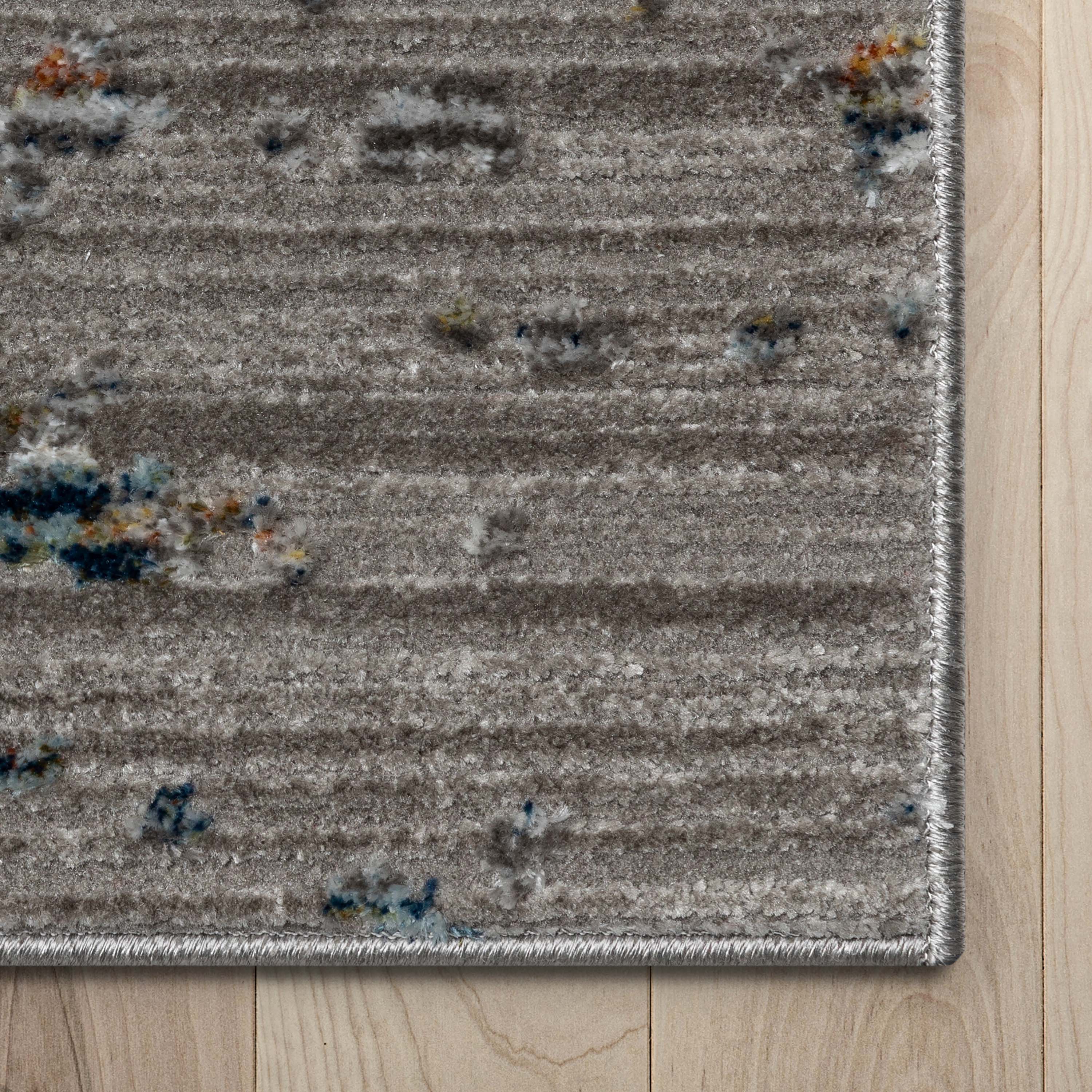 Abstract Modern Distressed Grey Multi High-Low Rug