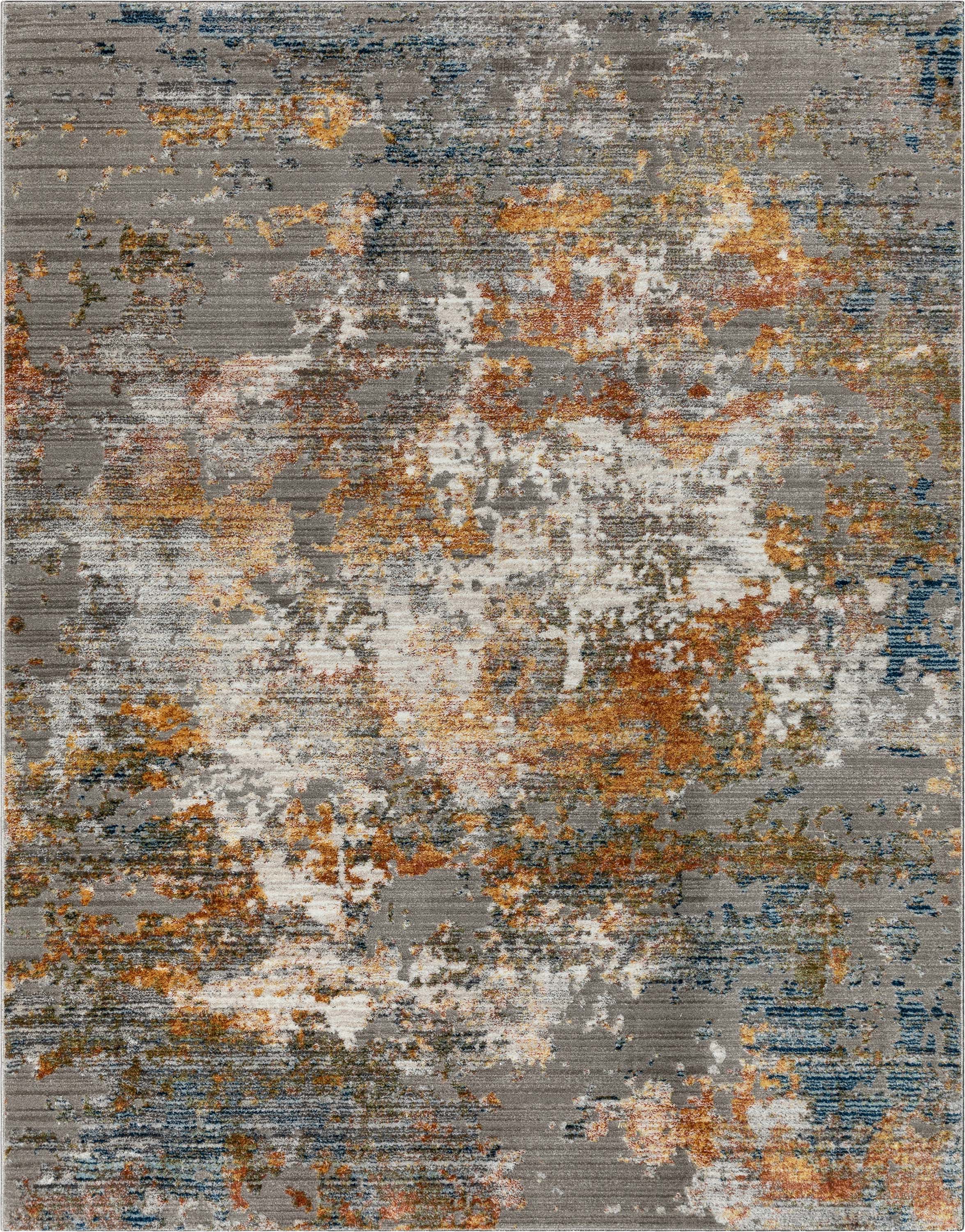 Abstract Modern Distressed Grey Multi High-Low Rug