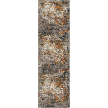 Abstract Modern Distressed Grey Multi High-Low Rug