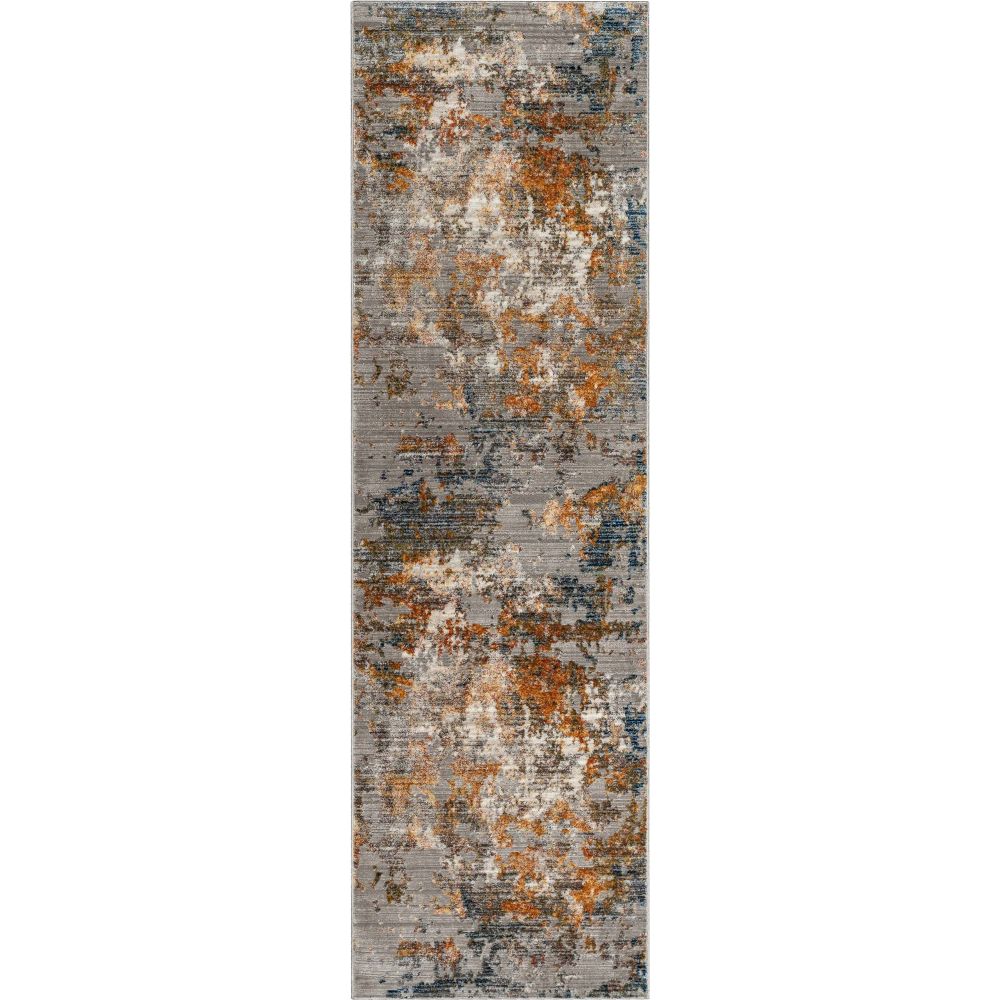 Abstract Modern Distressed Grey Multi High-Low Rug