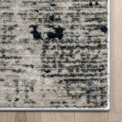 Abstract Modern Distressed Grey Navy High-Low Rug