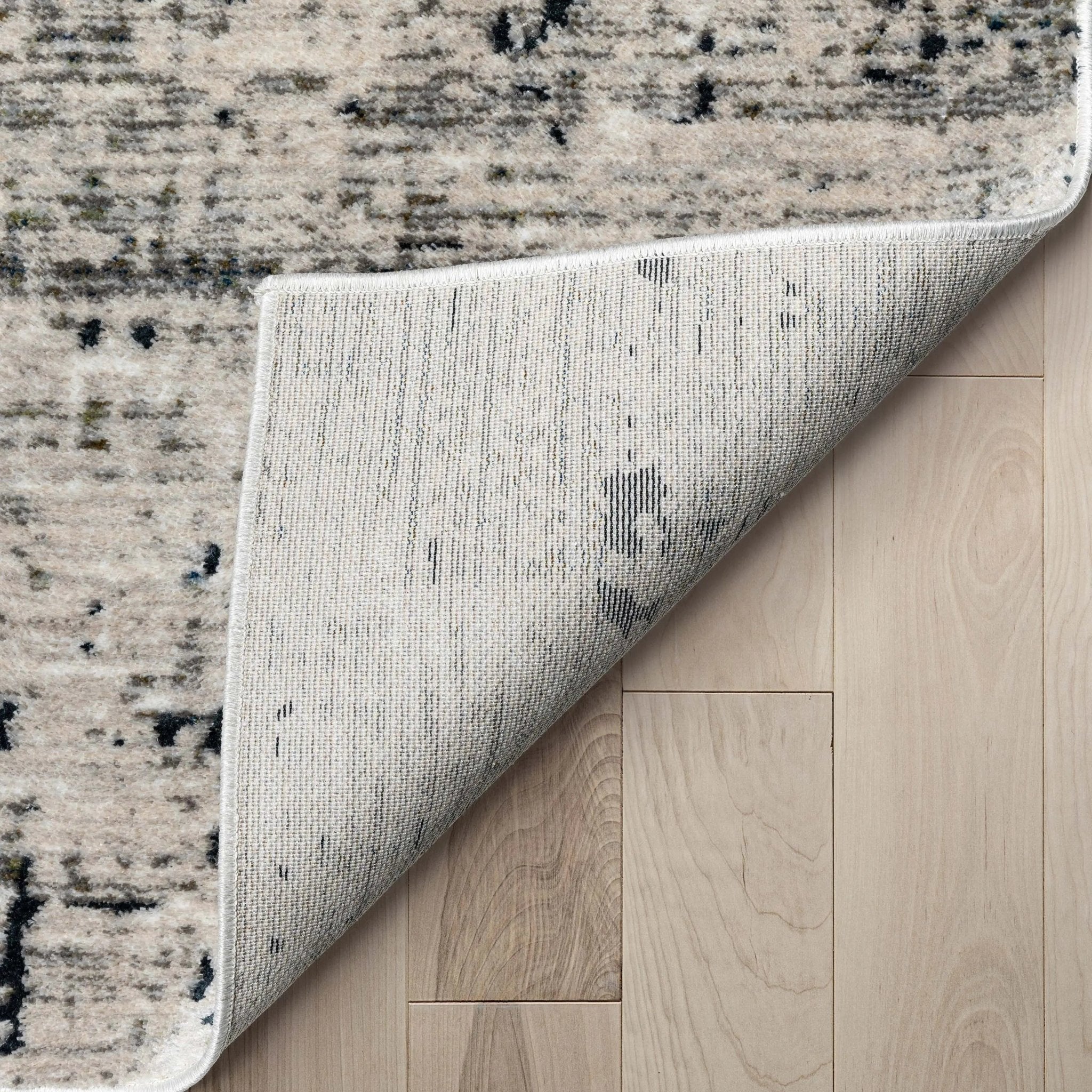 Abstract Modern Distressed Grey Navy High-Low Rug Well Woven