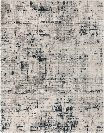 Abstract Modern Distressed Grey Navy High-Low Rug