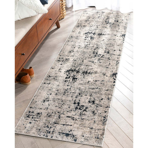 Abstract Modern Distressed Grey Navy High-Low Rug