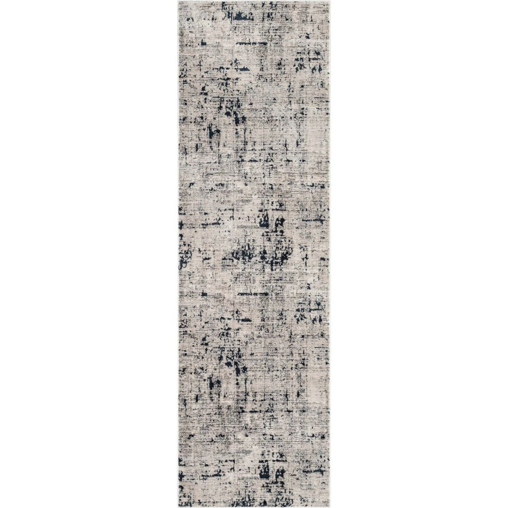 Abstract Modern Distressed Grey Navy High-Low Rug