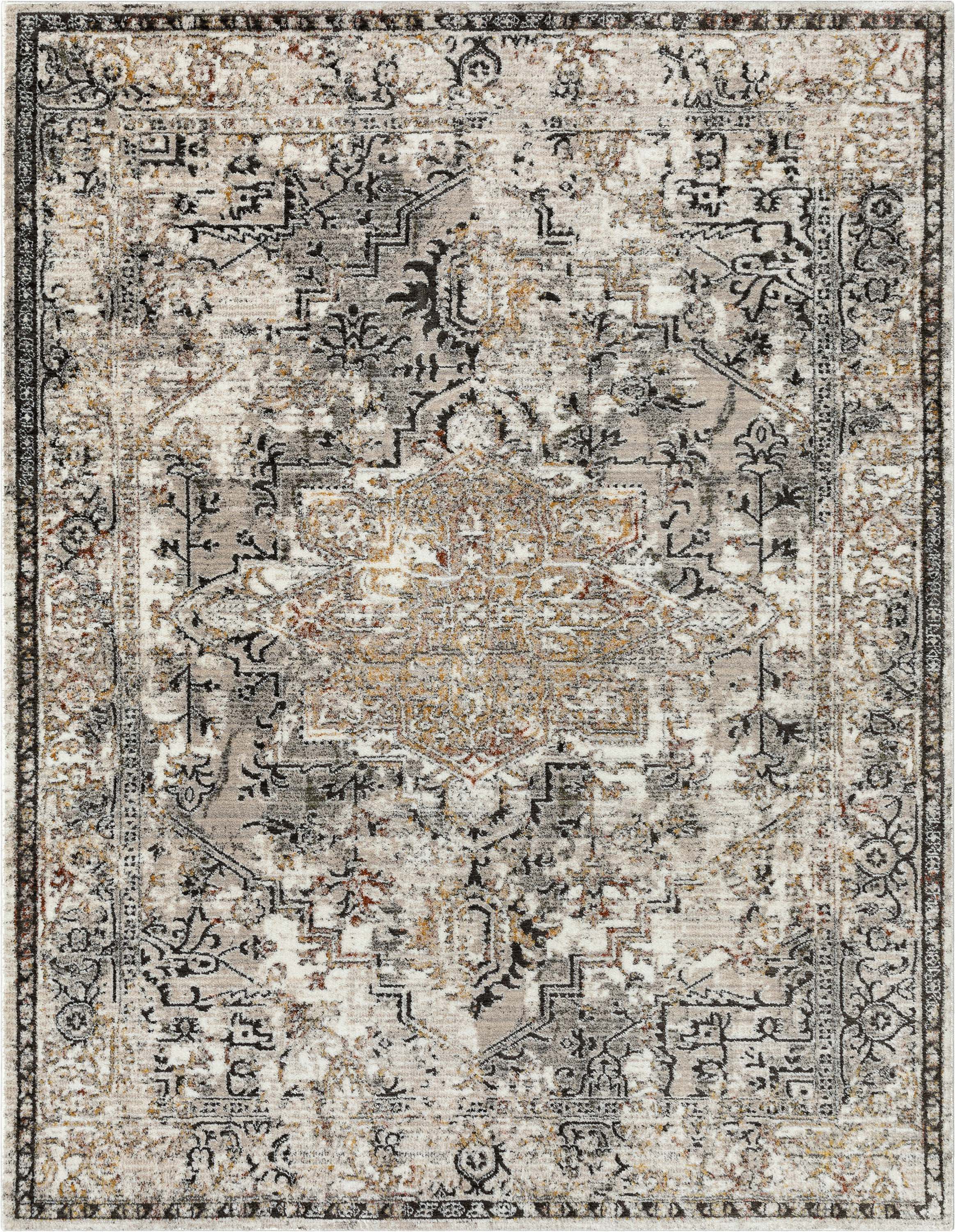 Heriz Medallion Modern Vintage Grey Ivory High-Low Rug