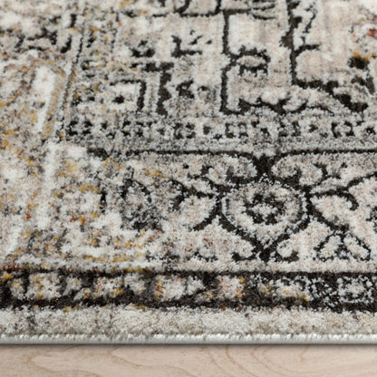 Heriz Medallion Modern Vintage Grey Ivory High-Low Rug
