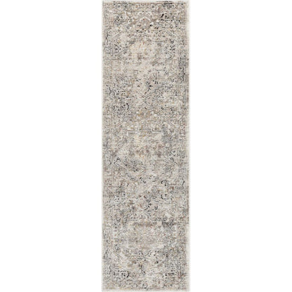 Heriz Medallion Modern Vintage Grey Ivory High-Low Rug