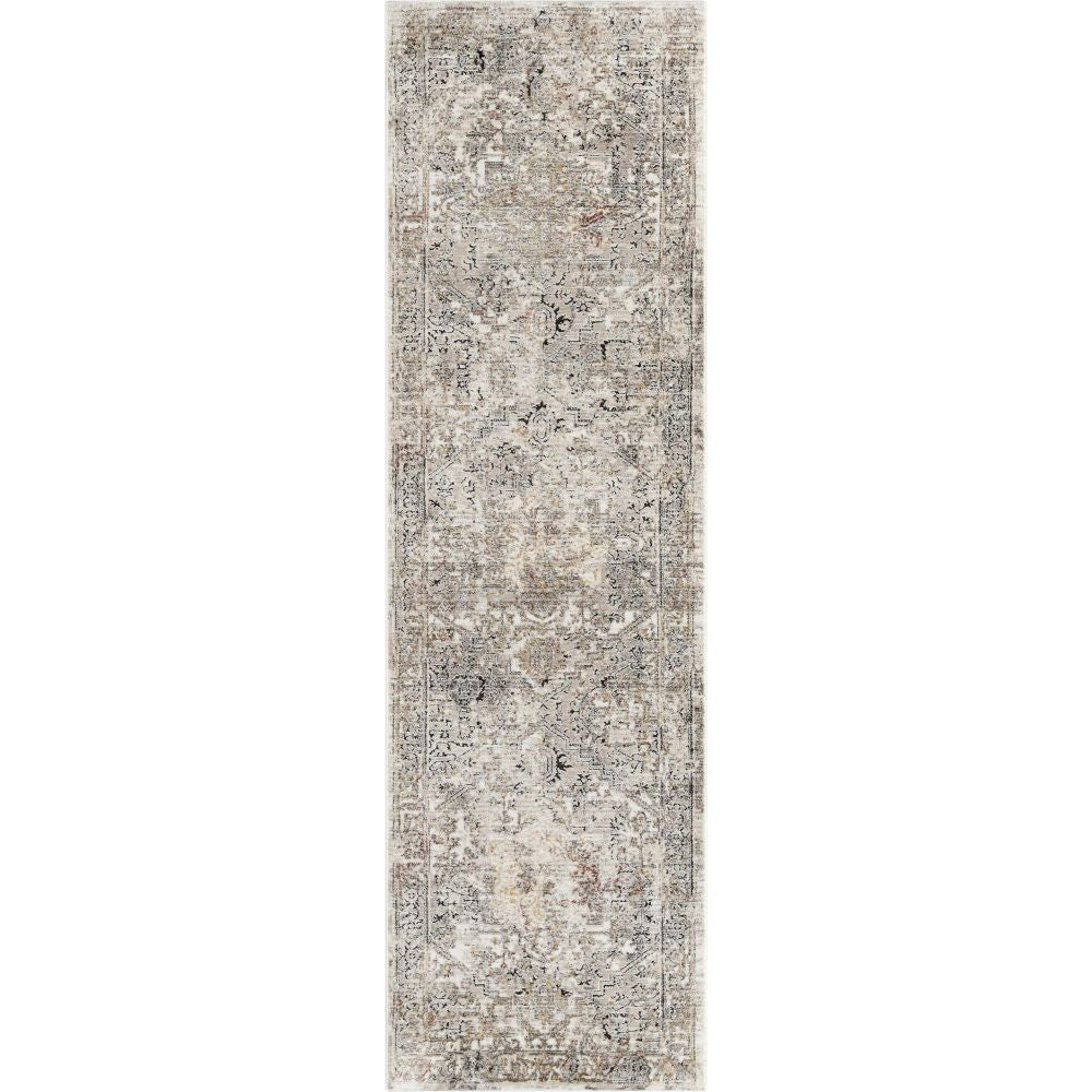 Heriz Medallion Modern Vintage Grey Ivory High-Low Rug