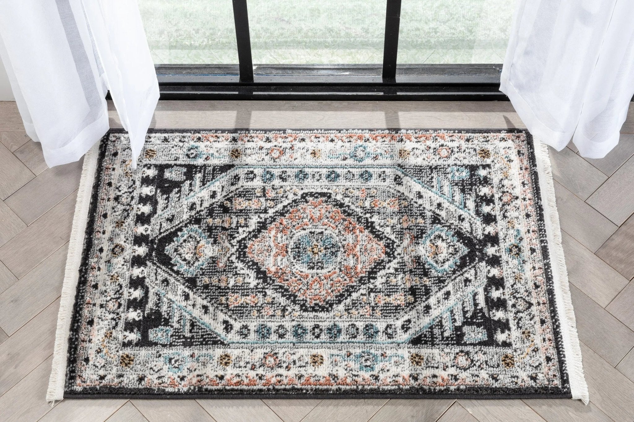 Julita Vintage Bohemian Aztec Tribal Black Rug Well Woven