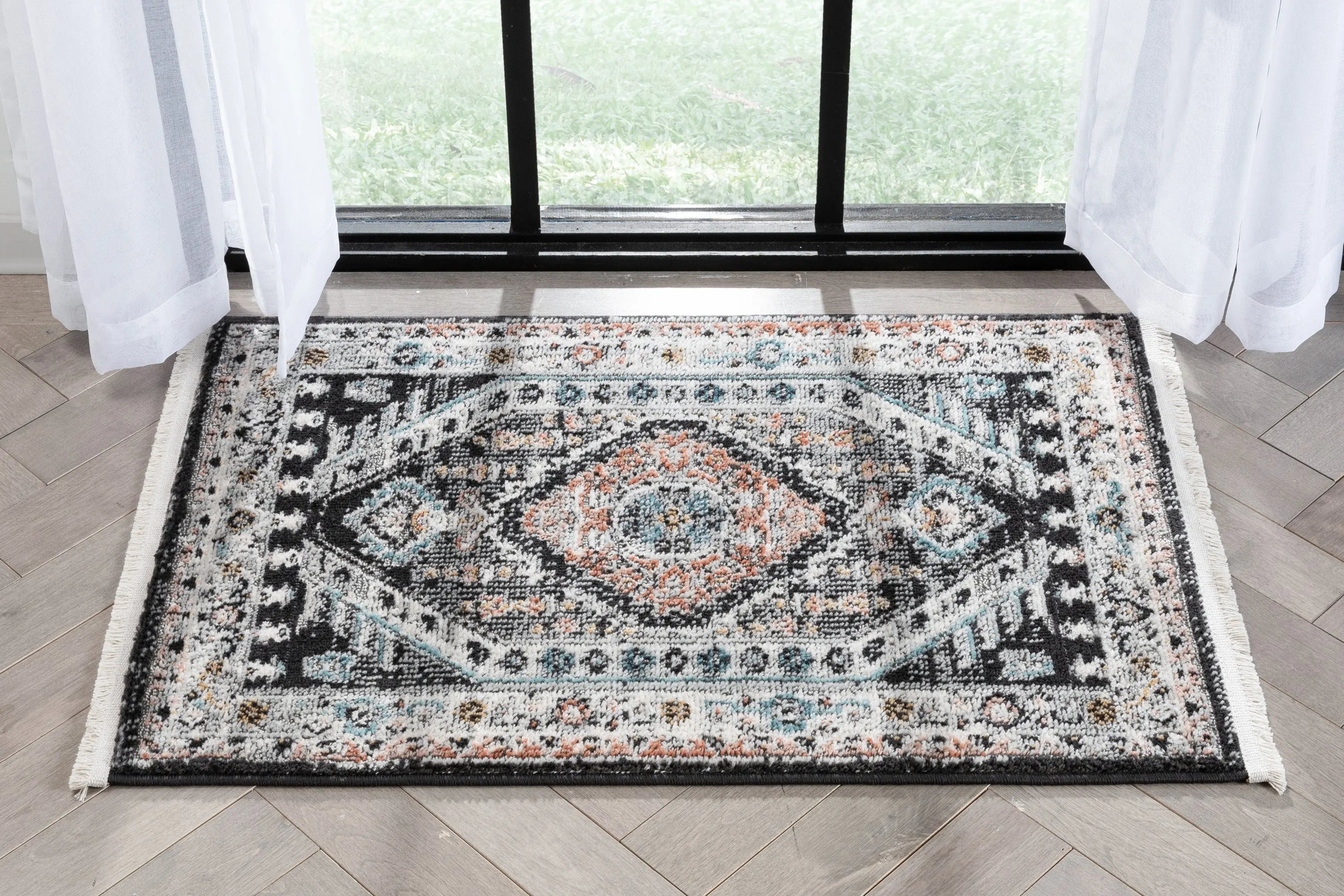 Julita Vintage Bohemian Aztec Tribal Black Rug Well Woven