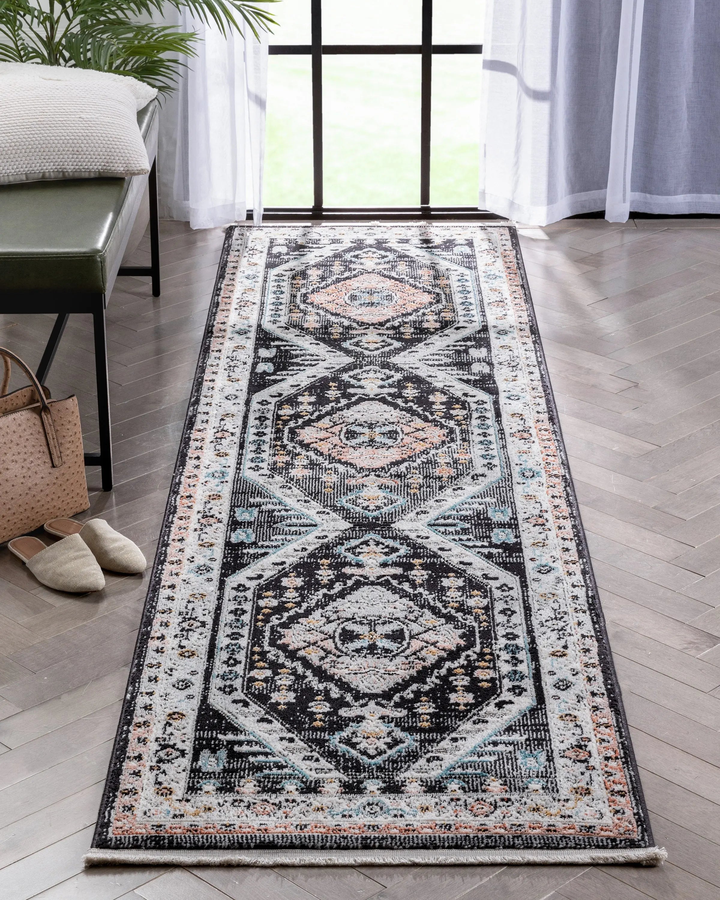Julita Vintage Bohemian Aztec Tribal Black Rug Well Woven