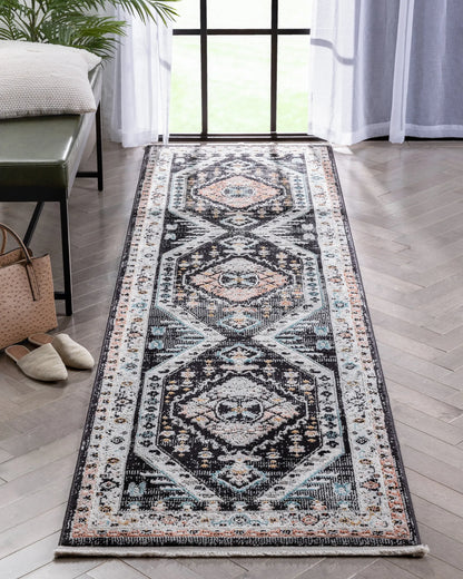 Julita Vintage Bohemian Aztec Tribal Black Rug Well Woven