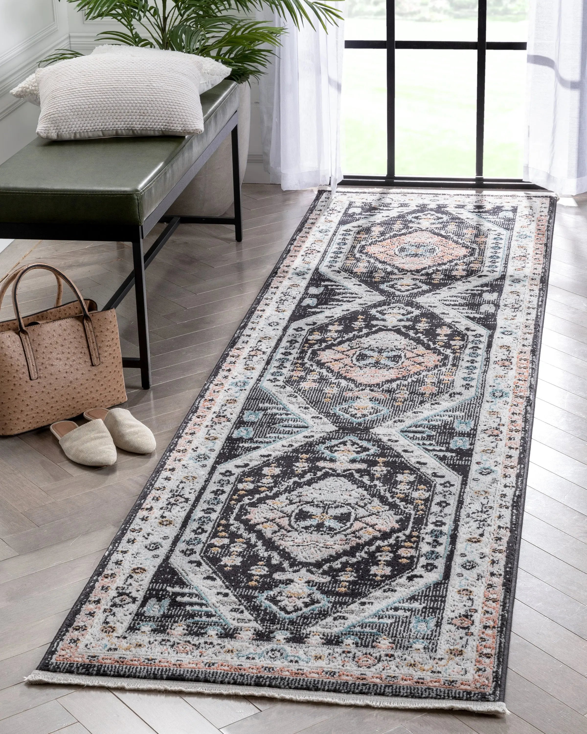 Julita Vintage Bohemian Aztec Tribal Black Rug Well Woven