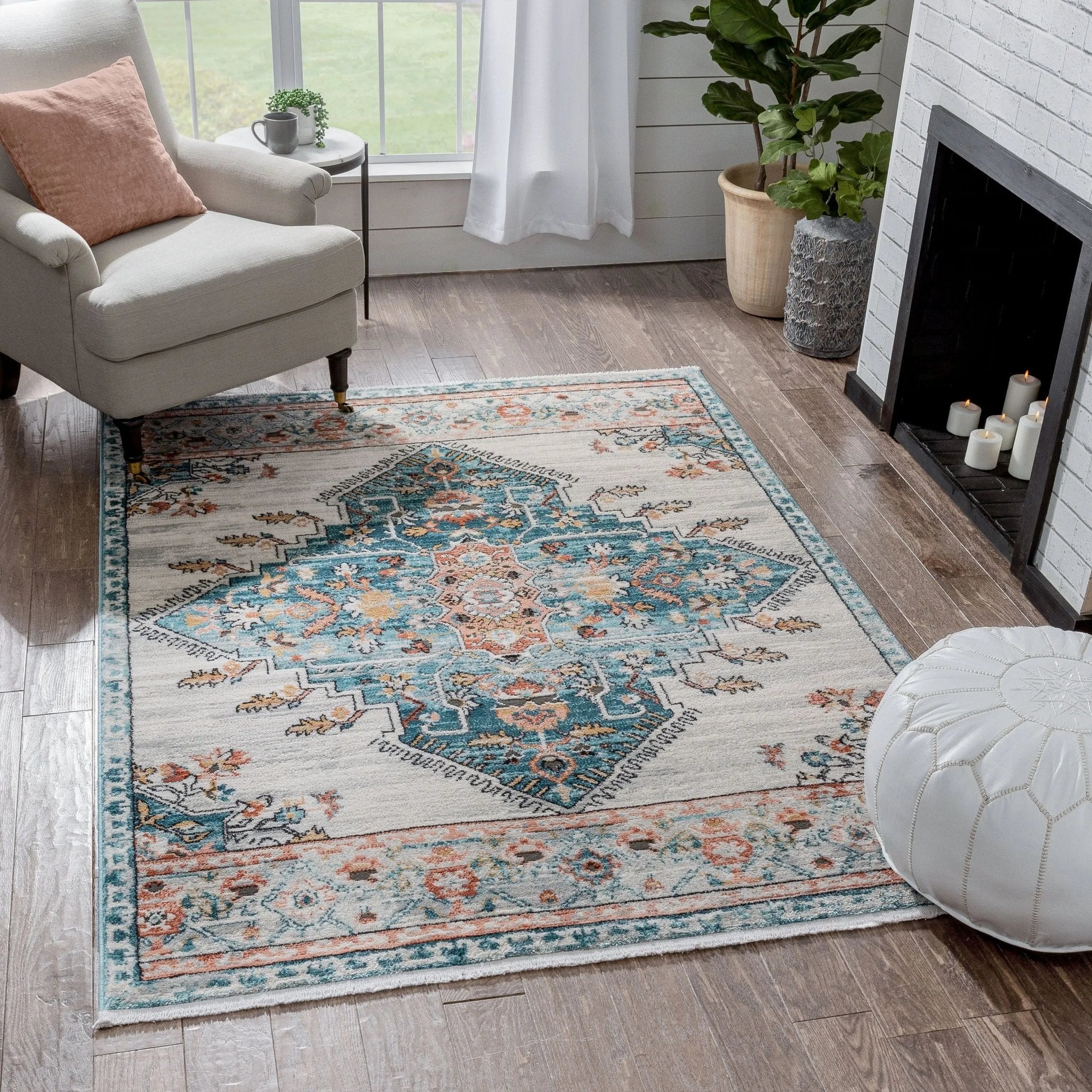 Manor Vintage Bohemian Medallion Oriental Blue Rug Well Woven