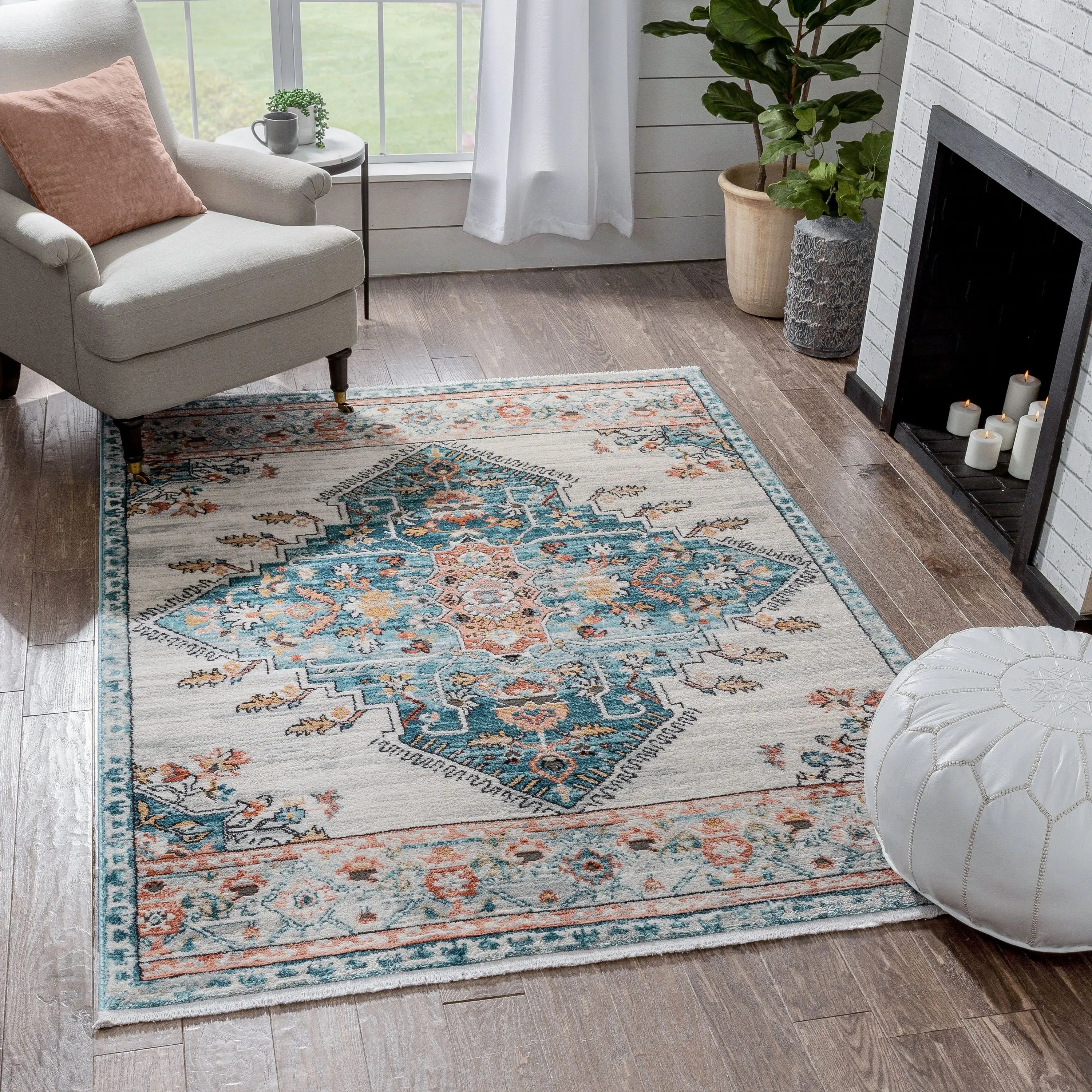 Manor Vintage Bohemian Medallion Oriental Blue Rug Well Woven