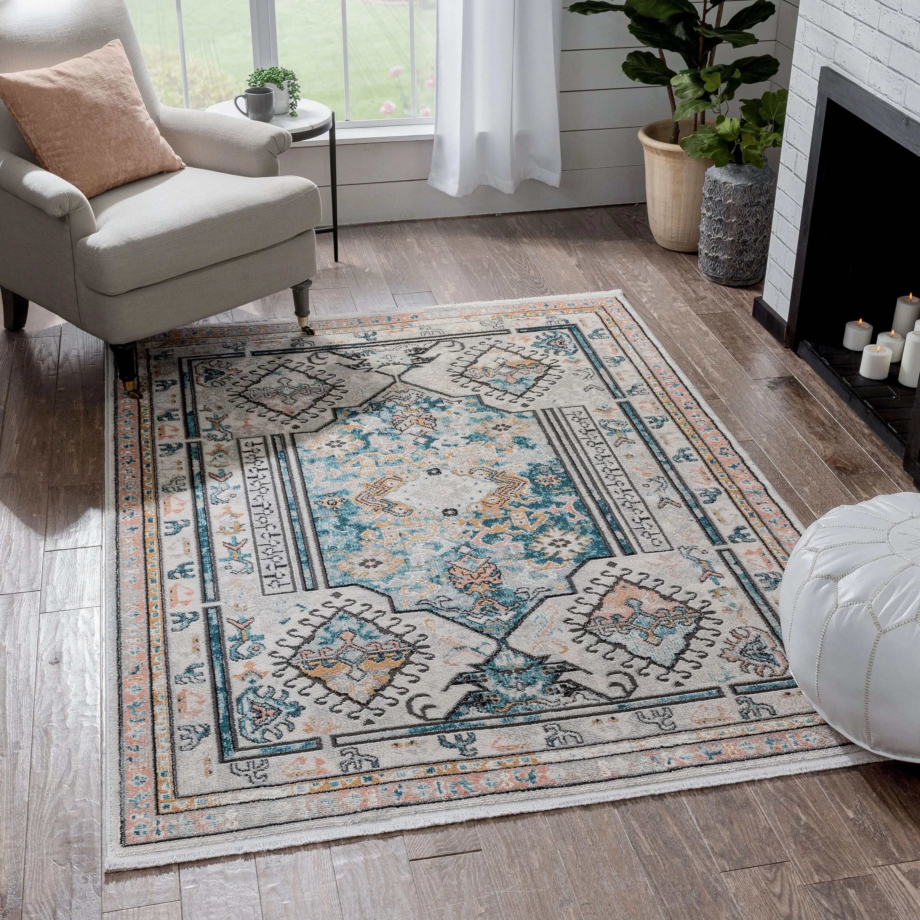 Valeria Bohemian Vintage Oriental Botanical Blue Rug Well Woven