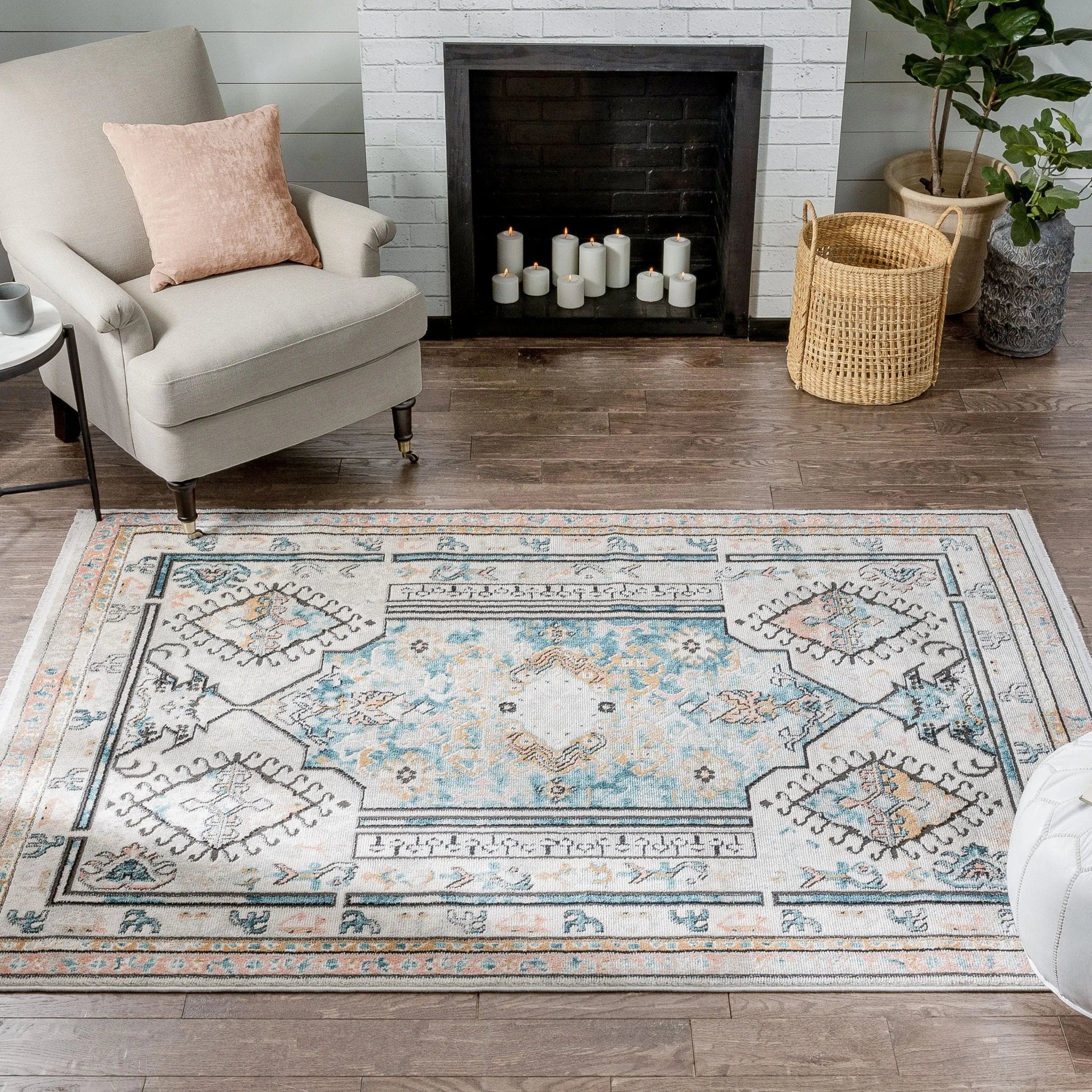 Valeria Bohemian Vintage Oriental Botanical Blue Rug Well Woven
