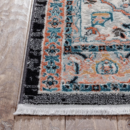 Minos Vintage Bohemian Oriental Floral Black Rug