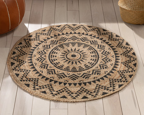 Kiera Bohemian Tribal Hand-Braided Jute Natural Black  Rug