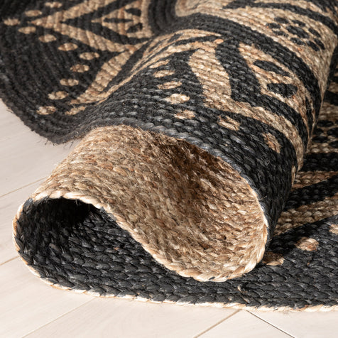 Kiera Bohemian Tribal Hand-Braided Jute Black Natural  Rug