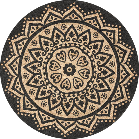 Kiera Bohemian Tribal Hand-Braided Jute Black Natural  Rug