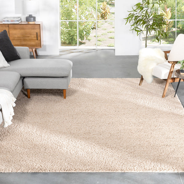 Halden Solid Pattern Ivory Thick  Nordic Shag Rug