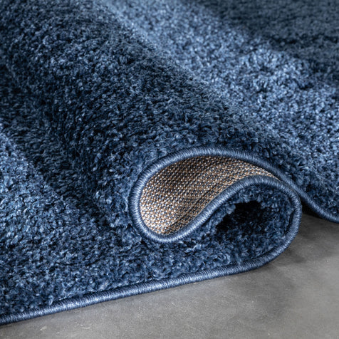 Halden Solid Pattern Dark Blue Thick  Nordic Shag Rug