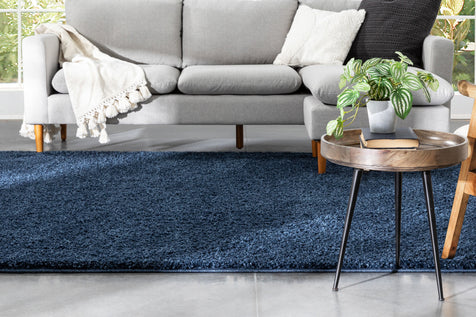 Halden Solid Pattern Dark Blue Thick  Nordic Shag Rug