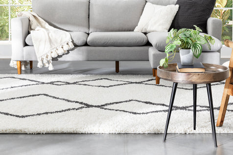 Lina Scandinavian Moroccan Lattice Ivory Thick  Nordic Shag Rug