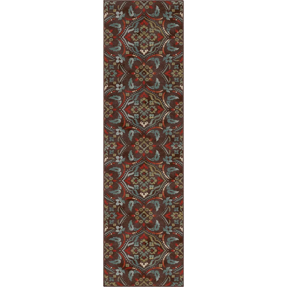 Florence Brown/Grey Floral Flat-Weave Cotton Backing Rug