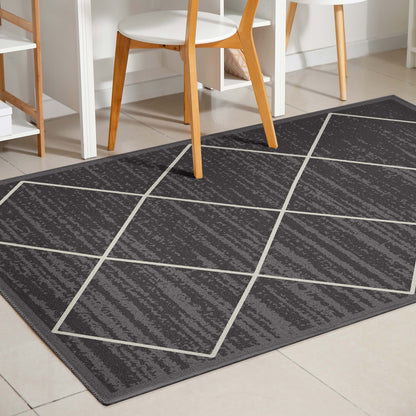 Clover Grey Modern Trellis Flat-Weave Cotton Backing Rug