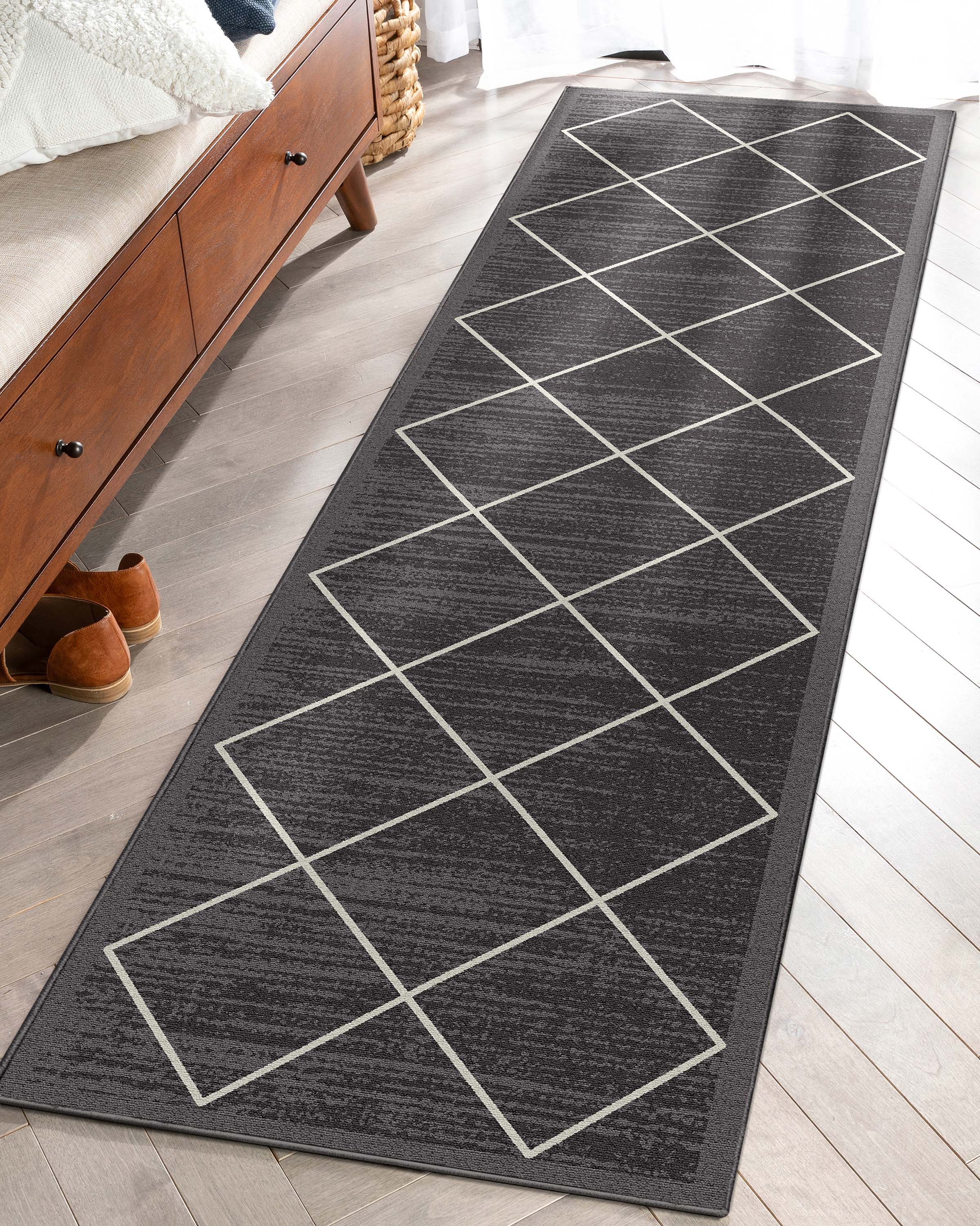 Clover Grey Modern Trellis Flat-Weave Cotton Backing Rug