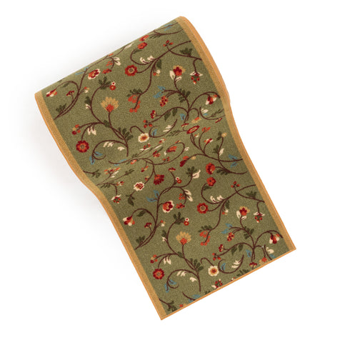 Custom Size Runner Judith Transitional Botanical Floral Green 22 Inch Wide x Choose Your Length Machine Washable Hallway Runner Rug