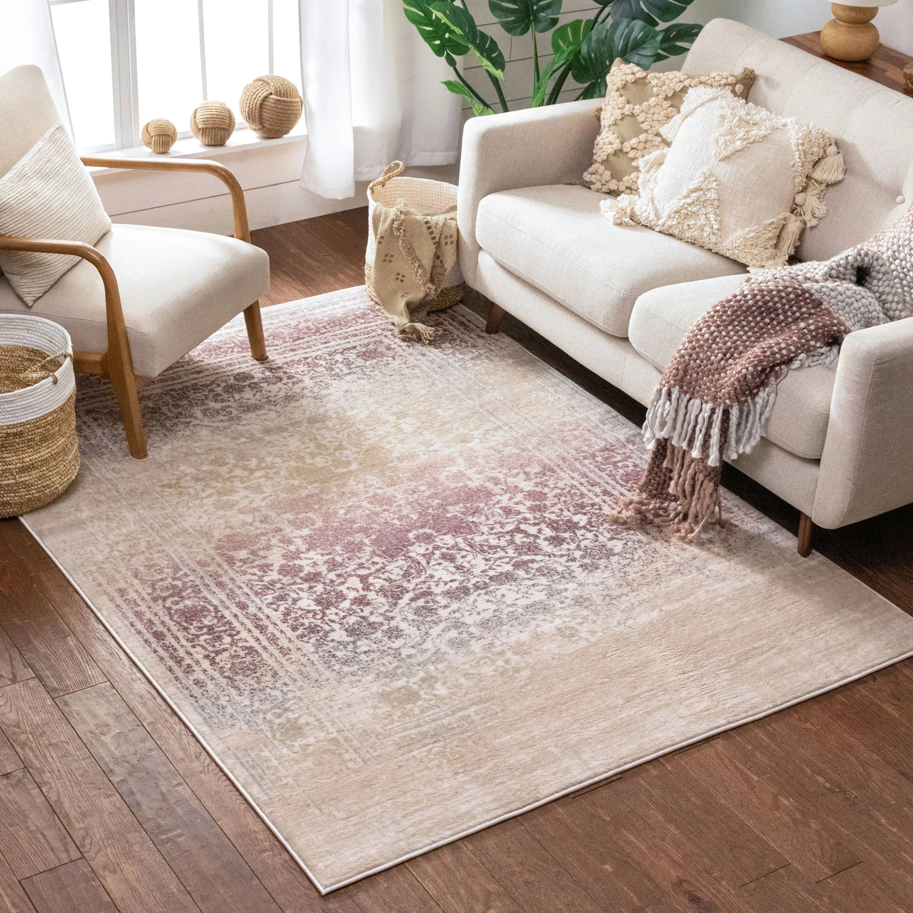 Melange Lavender Vintage Modern Rug Well Woven