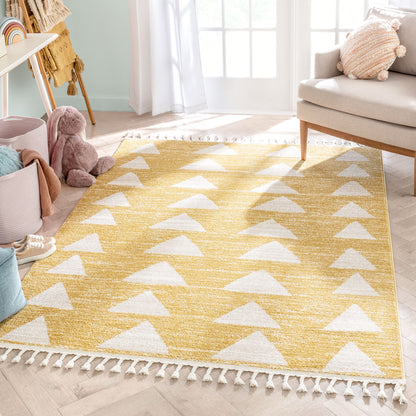 Triangles Modern Geometric Pattern Yellow Kids Rug