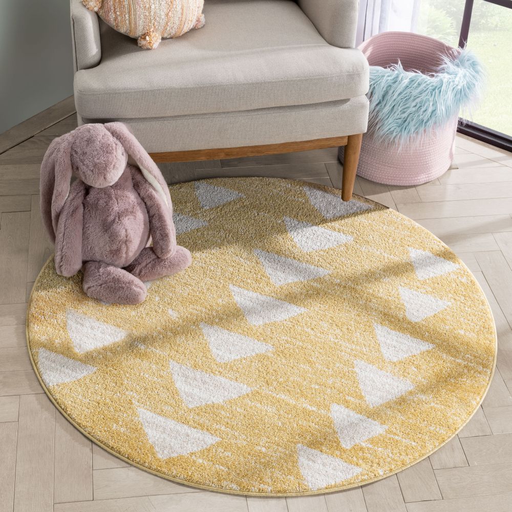 Triangles Modern Geometric Pattern Yellow Kids Rug