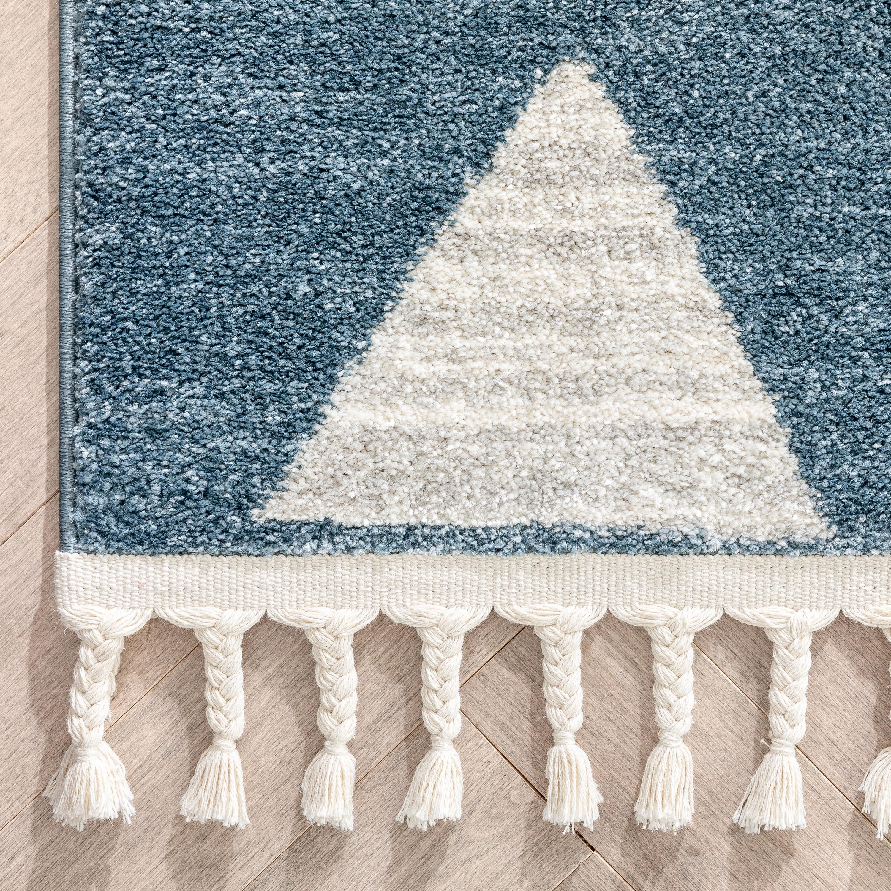 Triangles Modern Geometric Pattern Blue Kids Rug