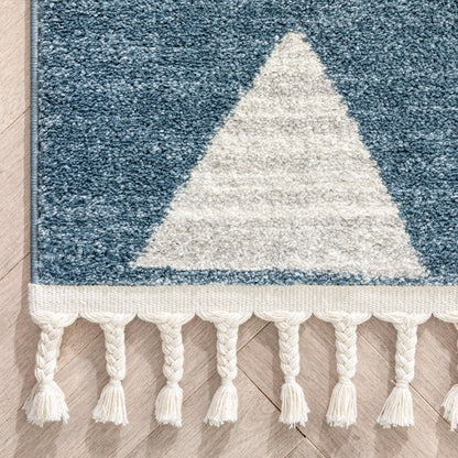 Triangles Modern Geometric Pattern Blue Kids Rug