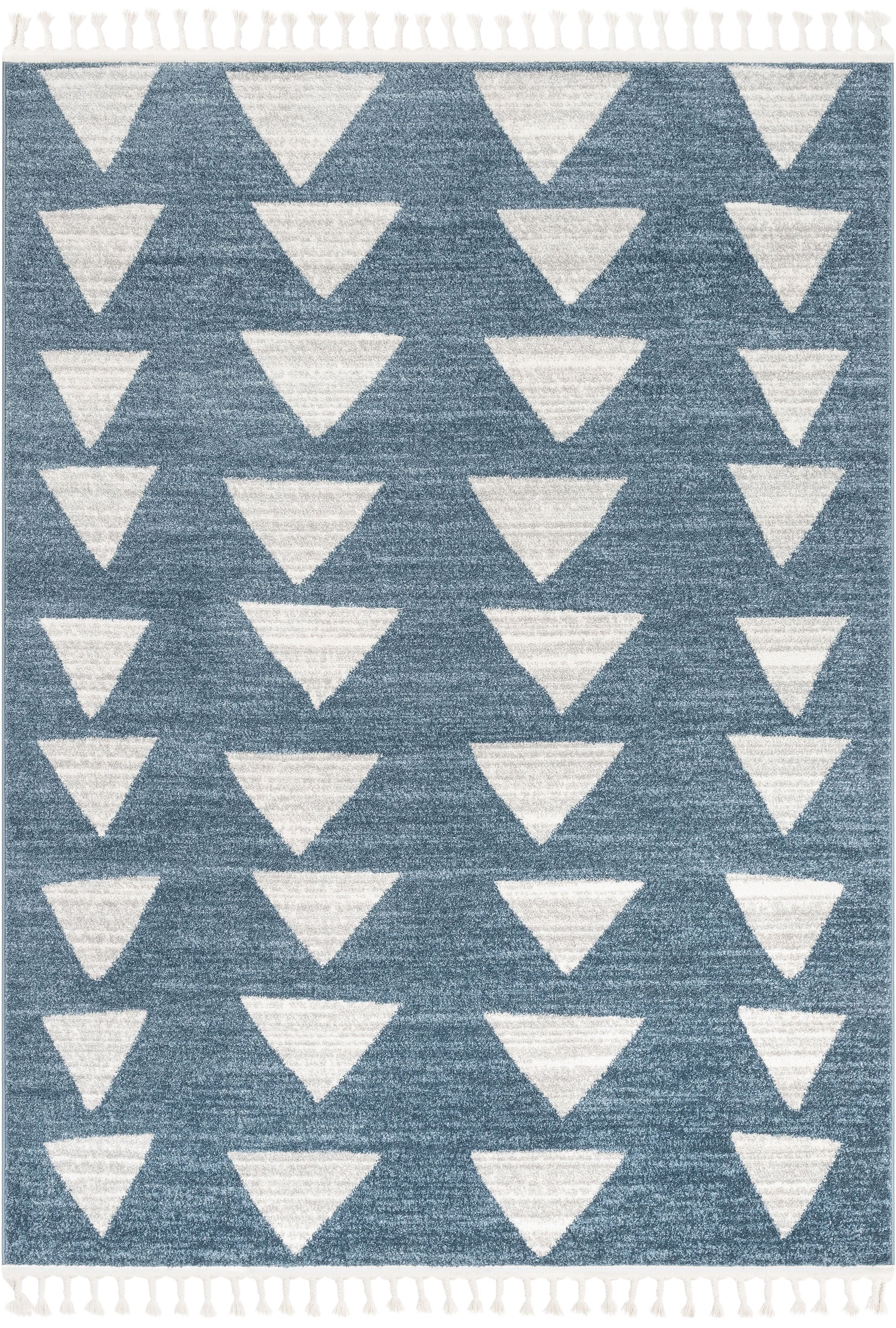 Triangles Modern Geometric Pattern Blue Kids Rug