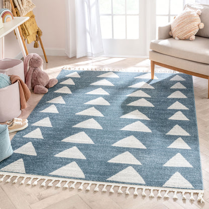 Triangles Modern Geometric Pattern Blue Kids Rug