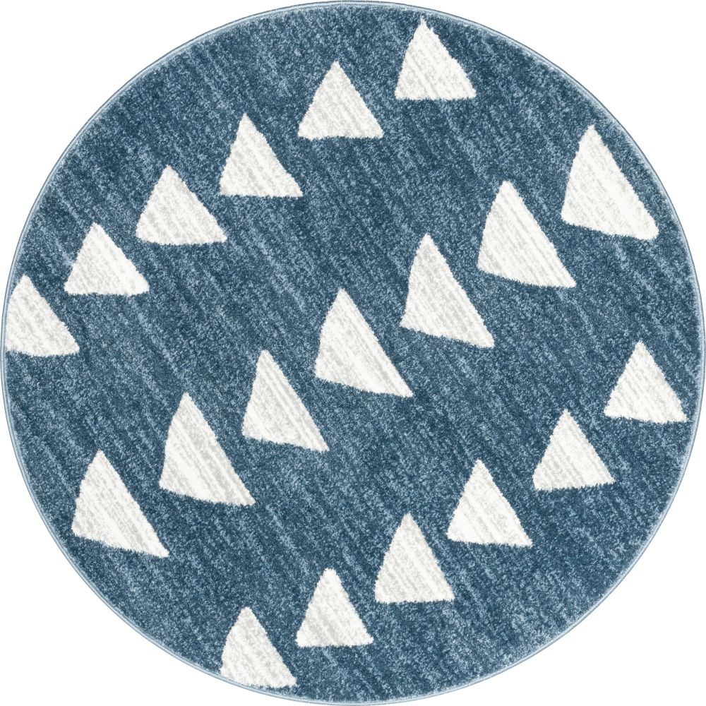 Triangles Modern Geometric Pattern Blue Kids Rug