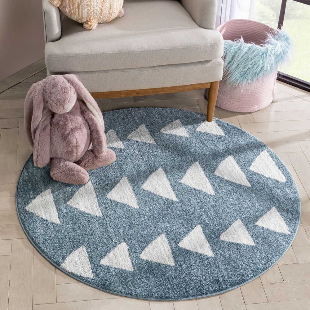 Triangles Modern Geometric Pattern Blue Kids Rug