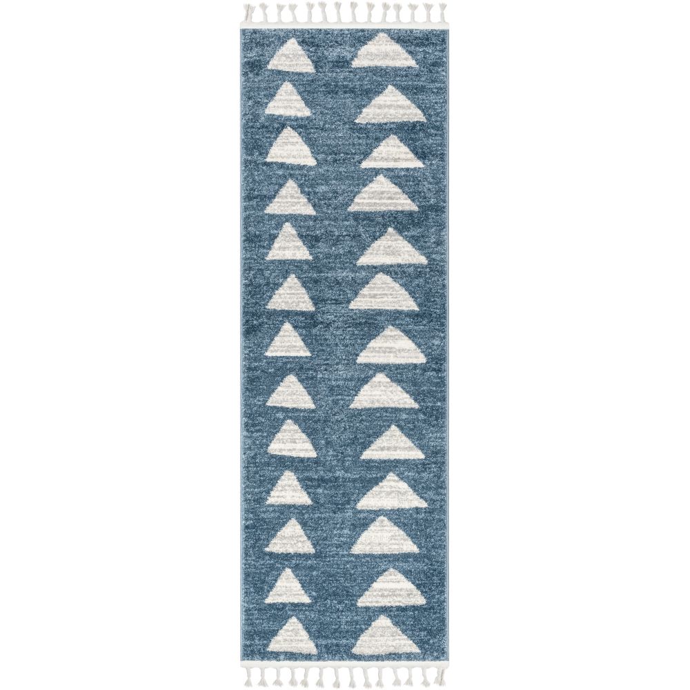 Triangles Modern Geometric Pattern Blue Kids Rug