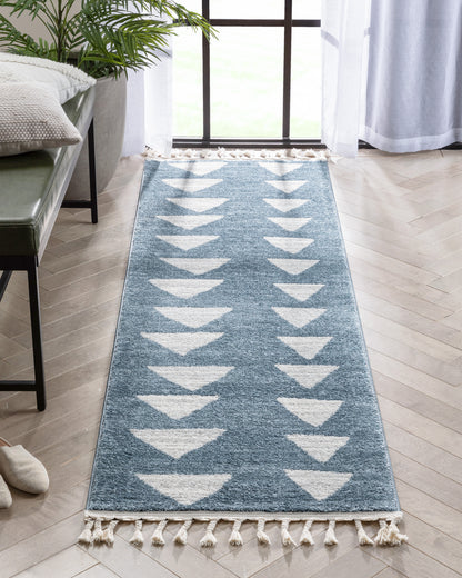 Triangles Modern Geometric Pattern Blue Kids Rug