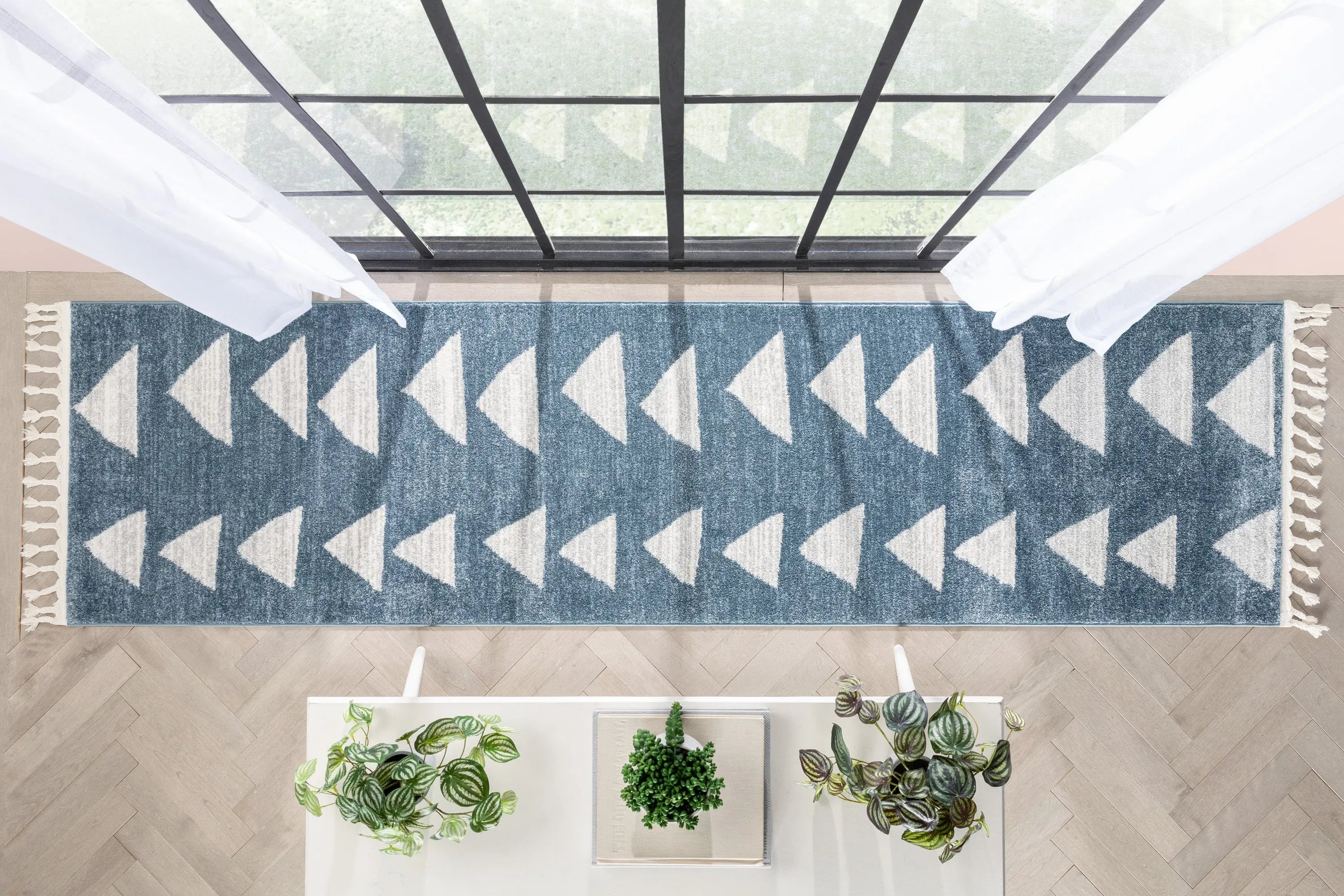 Triangles Modern Geometric Pattern Blue Kids Rug Well Woven