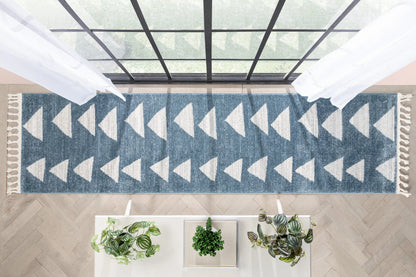 Triangles Modern Geometric Pattern Blue Kids Rug Well Woven