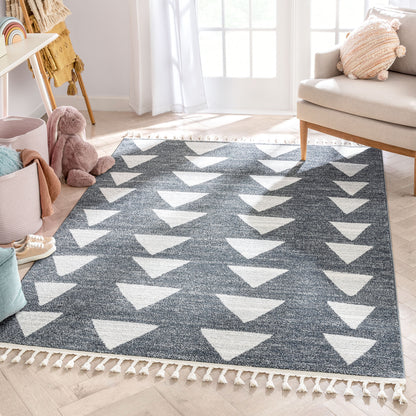 Triangles Modern Geometric Pattern Grey Kids Rug