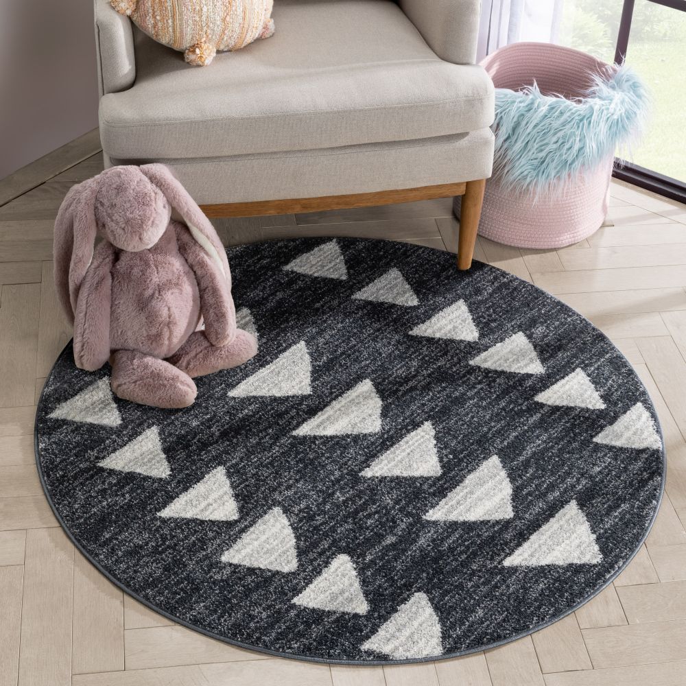 Triangles Modern Geometric Pattern Grey Kids Rug