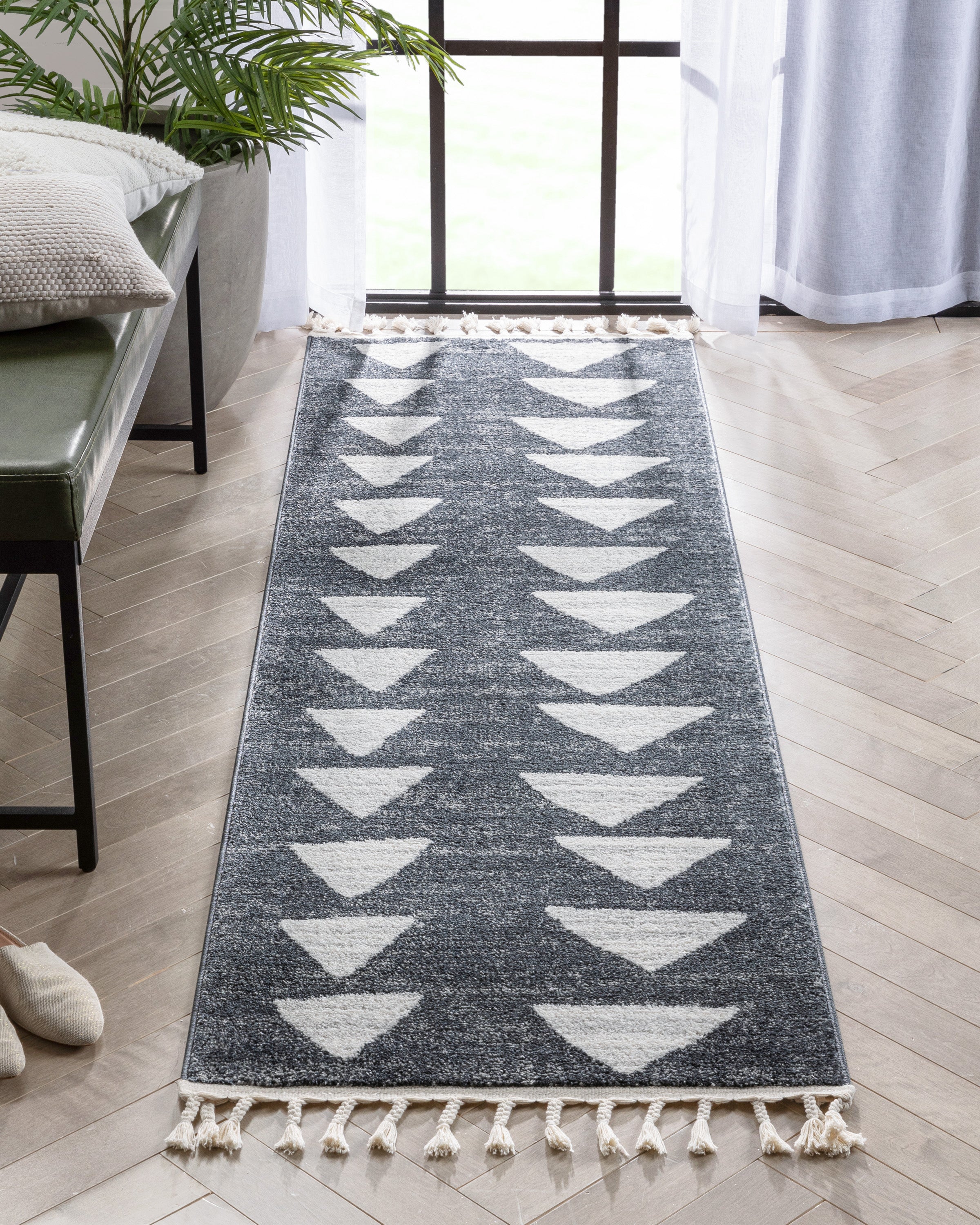 Triangles Modern Geometric Pattern Grey Kids Rug